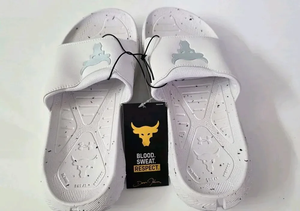 Under Armour x Project Rock 3.0 Slide Sandal White Mens Size 14 3026034 100 New